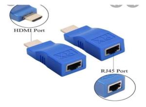 ADAPTADOR EXTENSION HDMI A JACK RJ45 CAT5 Y CAT6 30 MT AZUL